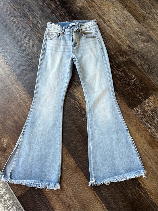 KanCan Denim - KanCan Light Blue High-Rise Flare Jeans with Frayed Hem